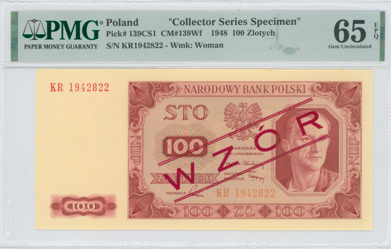 POLAND: Collector series specimen of 100 Zlotych (1948) in red on light red and ...