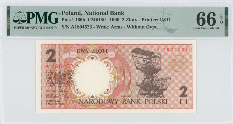 POLAND: 2 Zlote (1.3.1990) in dark brown and brown on multicolor unpt. Mining co...