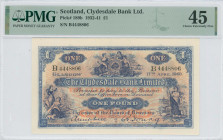 SCOTLAND: 1 Pound (17.4.1940) in blue and orange. Allegorical figures at lower left and right on face. S/N: "B 4448806". Inside holder by PMG "Choice ...