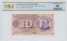 SWITZERLAND: 10 Francs (29.11.1956) in purple on red-brown unpt. Gottfried Keller at right on face. S/N: "11O 057574". Signatures #34, 37 & 38. Printe...