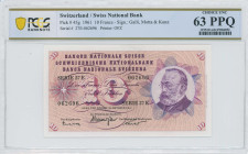 SWITZERLAND: 10 Francs (26.10.1961) in purple on red-brown unpt. Gottfried Keller at right on face. S/N: 27E 062696. Signatures by Kunz, Galli & Motta...