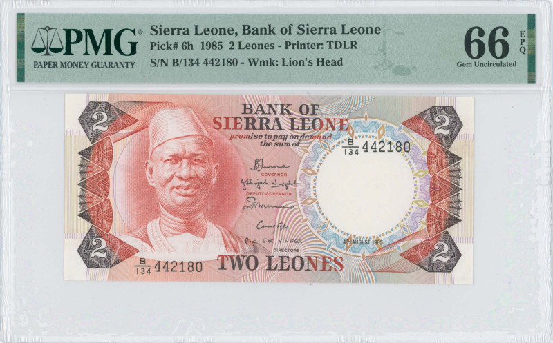 SIERRA LEONE: 2 Leones (4.8.1985) in red, deep red-orange and dark brown on mult...