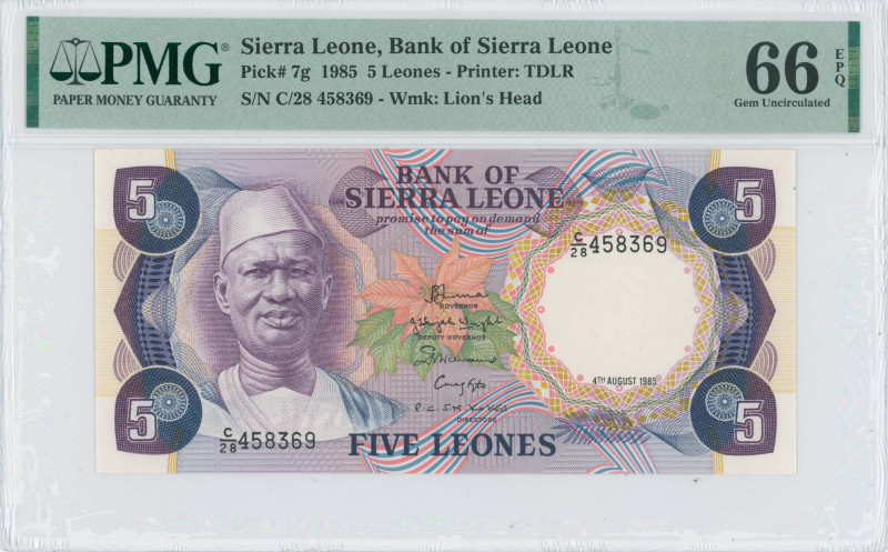 SIERRA LEONE: 5 Leones (4.8.1985) in purple and blue-black on multicolor unpt. P...