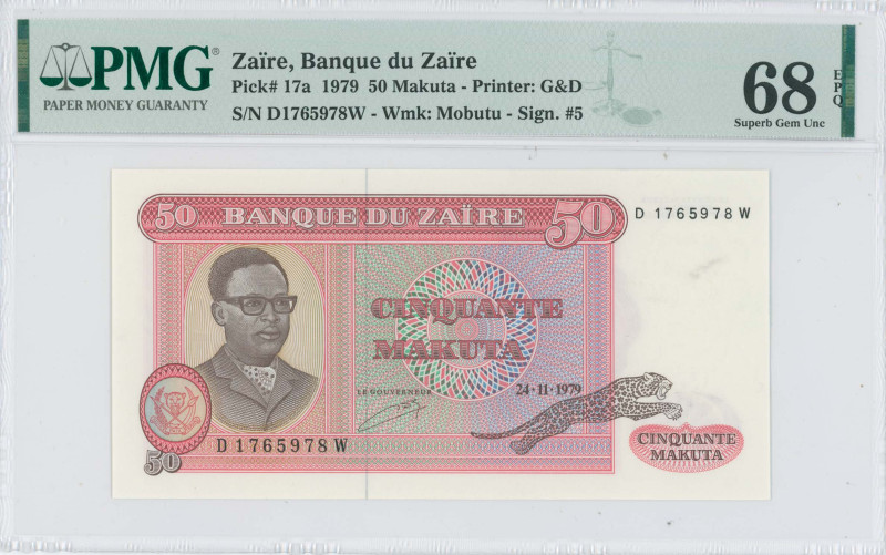 ZAIRE: 50 Makuta (24.11.1979) in red, dark brown and multicolor. Portrait of Mob...