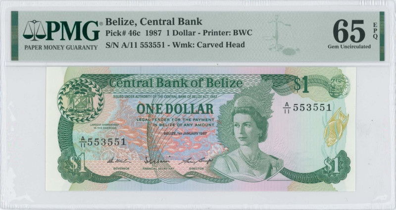 BELIZE: 1 Dollar (1.1.1987) in green on multicolor unpt. Queen Elizabeth II at c...