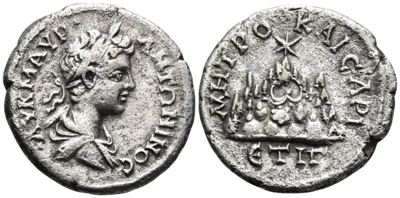 CAPPADOCIA, Caesaraea-Eusebia. Caracalla (198-217 AD).
AR Drachm (18.7mm 2.67g)...