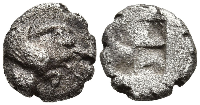 IONIA. Klazomenai. (Circa 480-400 BC)
AR Diobol (10.1mm 0.99g).
Obv: Forepart ...