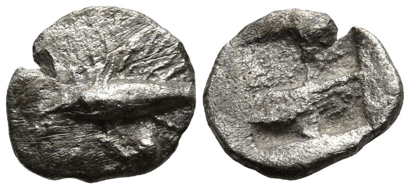 MYSIA. Kyzikos. (Circa 550-480 BC).
AR Hemiobol (8.2mm 0.33g)
Obv: Tunny fish ...