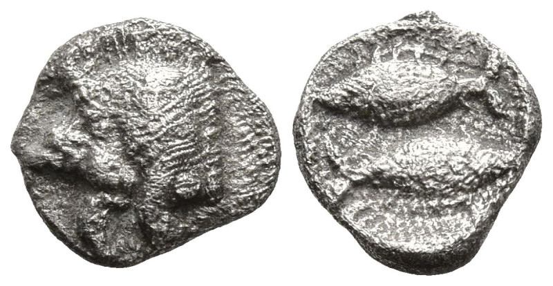 MYSIA. Kyzikos. (Circa 450-400 BC).
AR Tetartemorion (6.6mm 0.2g)
Obv: Forepar...