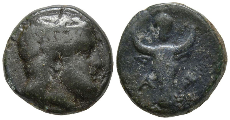 TROAS. Lamponeia. (4th century BC)
AE Bronze (12.6mm 2.09g)
Obv: Head of Diony...