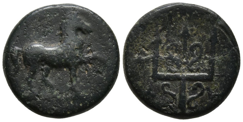 CARIA. Mylasa. (Circa 210-30 BC).
AE Brone (13.2mm 1.79g)
Obv: Horse standing ...