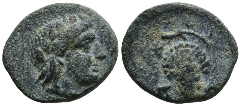 AEOLIS. Temnos. (3rd century BC).
AE Bronze (11.6mm 1.36g)
Obv: Head of Dionys...