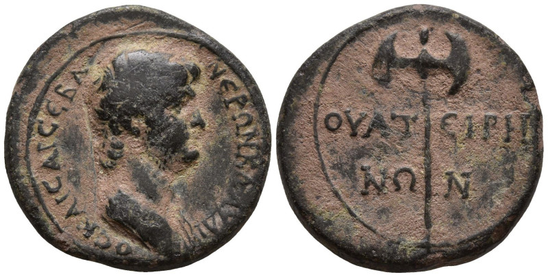 LYDIA. Thyateira. Nero, as Caesar (50-54 AD).
AE Bronze (17.9mm 2.76g)
Obv: NЄ...