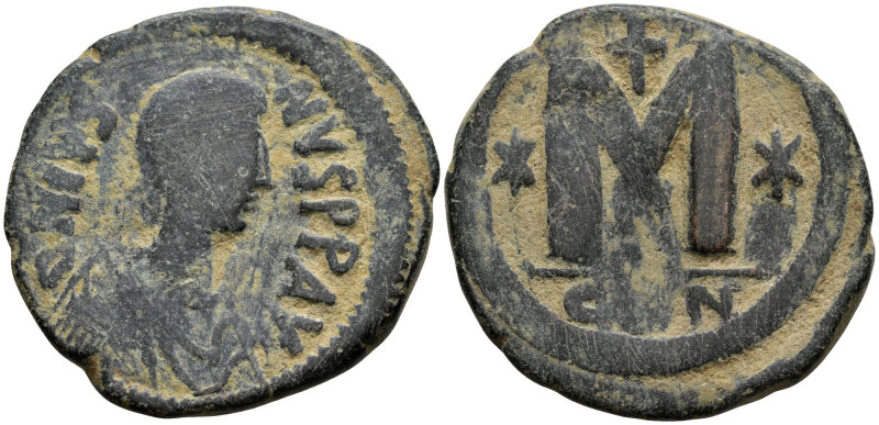 Justin I (518-527 AD).Constantinople
AE Follis (31.4mm 15.04g)
Obv: D N IVSTIN...