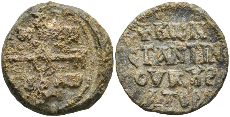 Byzantine Lead Seal of Constantine kourator (9th century AD)
Obv: Cruciform inv...