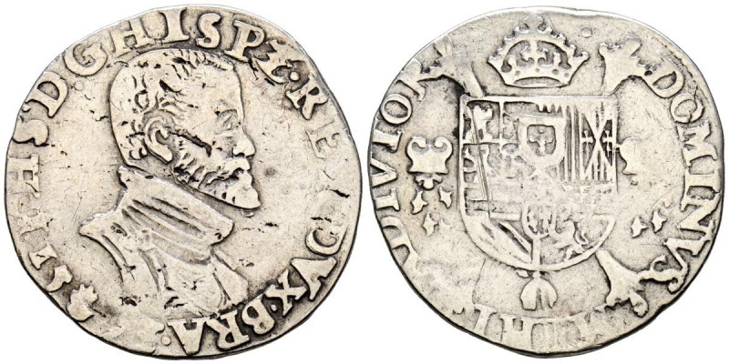 FELIPE II (1556-1598). 1/5 Escudo. (Ar. 6,52g/30mm). 1575. Amberes. (Vicenti 859...