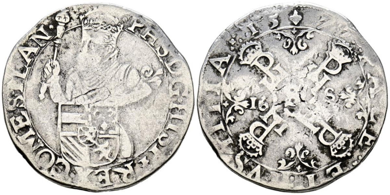 FELIPE II (1556-1598). 1/2 Escudo de los Estados. (Ar. 13,06g/35mm). 1577. Bruja...