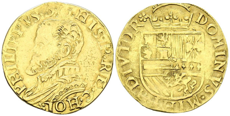 FELIPE II (1555-1598). 1/2 Real de Oro. (Au. 3,36g/23mm). S/D. Dordrecht. (Vicen...