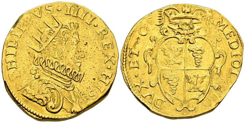 FELIPE IV (1621-1665). Doble Doppia. (Au. 13,18g/26mm). S/D. Milán. (Vicenti 32)...