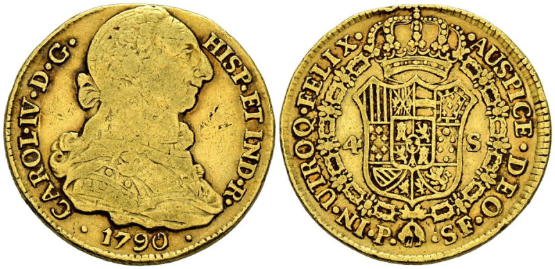 CARLOS IV (1788-1808). 4 Escudos. (Au. 13,36g/29mm). 1790. Popayán SF. (Cal-2019...