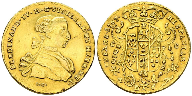 FERNANDO DE DOS SICILIAS (1759-1825). 6 Ducados. (Au. 8,80g/26mm). 1767. Nápoles...