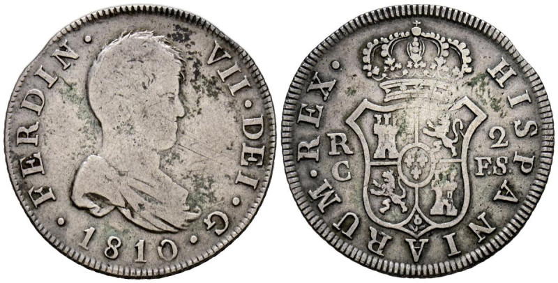 FERNANDO VII (1808-1833). 2 Reales. (Ar. 5,56g/26mm). 1810. Cataluña (Reus o Tar...