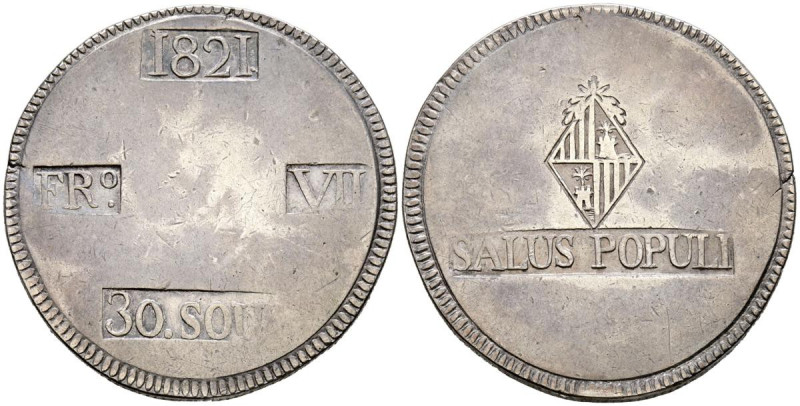 FERNANDO VII (1808-1833). 30 Sous. (Ar. 26,61g/41mm). 1821. Mallorca. (Cal-2019-...