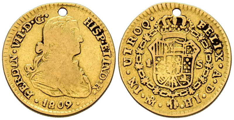 FERNANDO VII (1808-1833). 1 Escudo. (Au. 3,28g/18mm). 1809. México HJ. (Cal-2019...