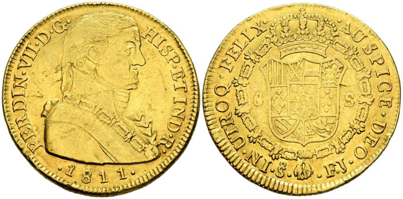 FERNANDO VII (1808-1833). 8 Escudos. (Au. 26,75g/38mm). 1811. Santiago FJ. (Cal-...