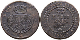 ISABEL II (1833-1868). 1/2 Real (5 Décimas). (Ae. 17,71g/32mm). 1850. Segovia. (Cal-2019-155). MBC.