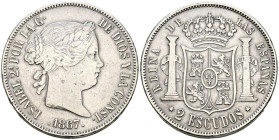 ISABEL II (1833-1868). 2 Escudos. (Ar. 25,86g/37mm). 1867. Madrid. (Cal-2019-647). MBC.