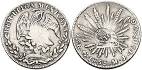 ISABEL II (1833-1868). Peso. (Ar. 27,04g/38mm). 1834-1837. Resello YII coronado sobre moneda de 8 Reales acuñada en 1833 en Guanajuato MJ. (Cal-2019-6...