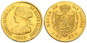 ISABEL II (1833-1868). 40 Reales. (Au. 3,35g/18mm). 1864. Madrid. (Cal-2019-686). MBC+.