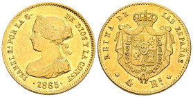 ISABEL II (1833-1868). 4 Escudos. (Au. 3,38g/18mm). 1865. Madrid. (Cal-2019-688). MBC+.