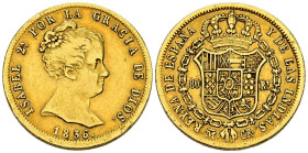 ISABEL II (1833-1868). 80 Reales. (Au 6,74g/ 21mm). 1836. Madrid CR. (Cal-2019-721). MBC.
