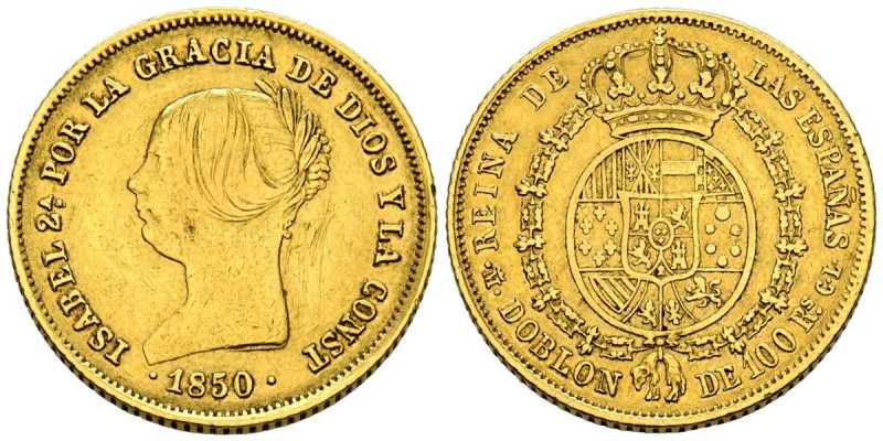 ISABEL II (1833-1868). Doblón de 100 Reales. (Au. 8,27g/22mm). 1850. Madrid CL. ...