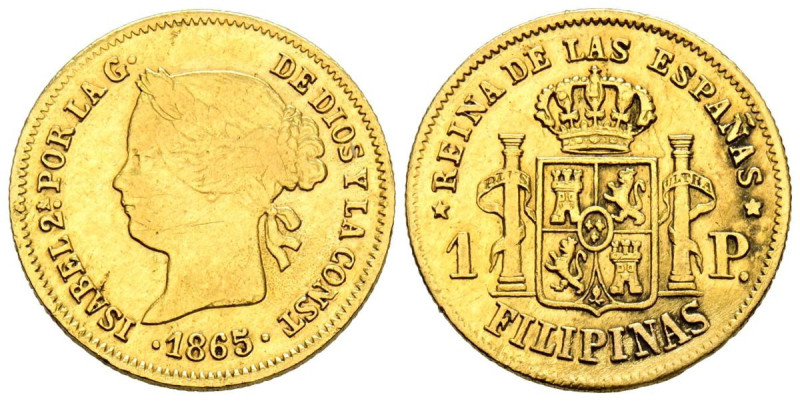 ISABEL II (1833-1868). 1 Peso. (Au. 1,68g/15mm). 1865. Manila. (Cal-2019-829). M...