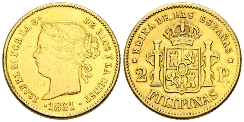 ISABEL II (1833-1868). 2 Pesos. (Au. 3,35g/18mm). 1861. Manila. (Cal-2019-836). ...