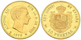 ALFONSO XII (1874-1885). 10 Pesetas. (Au. 3,22g/19mm). 1878 *18-78. Madrid EMM. (Cal-2019-65). MBC+. Marquitas.
