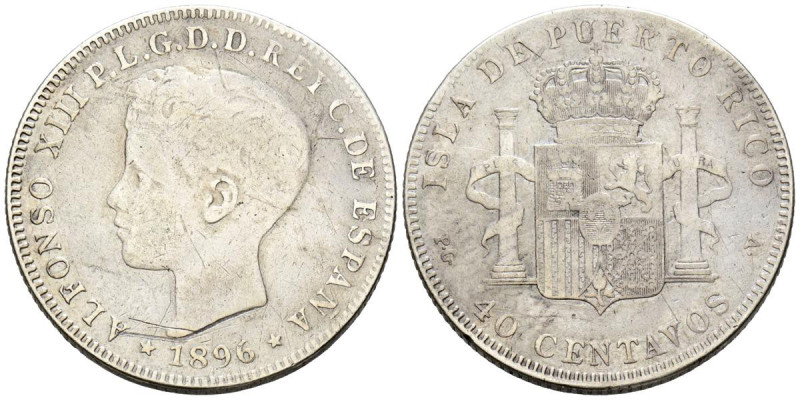 ALFONSO XIII (1885-1931). 40 Centavos. (Ar. 9,78g/27mm). 1896. Puerto Rico. (Cal...