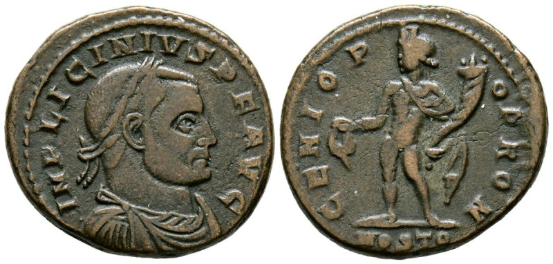 LICINIO I. Follis. (Ae. 4,83g/21mm). 312-313 d.C. Ostia. (RIC 77b). Anv: Busto l...