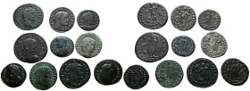 LICINIO I. Interesante conjunto de 10 Follis de Licinio I con diferentes bustos y reversos. A EXAMINAR.