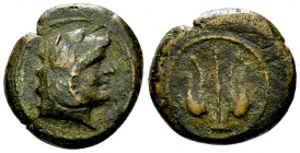 Vetulonia AE Uncia, c. 215-211 BC 

Etruria, Vetulonia. AE Uncia (18-19 mm, 6.76 g), c. 215-211 BC. 
Obv. Head of Nethuns (Poseidon) to right, wear...