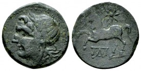 Arpi AE16, c. 325-275 BC 

Apulia, Arpi. AE16 (3.72 g), c. 325-275 BC.
Obv. Laureate head of Zeus to left.
Rev. Horse galloping left, eight rayed ...