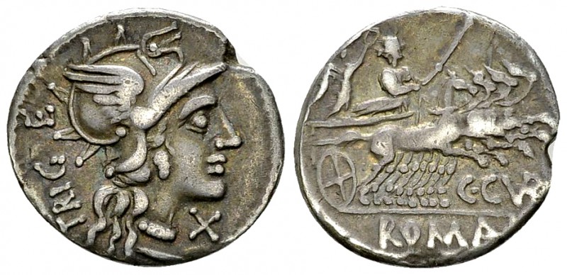 C. Curatius Trigeminus AR Denarius, 142 BC 

C. Curiatius Trigeminus. AR Denar...