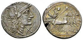 M. Papirius Carbo AR Denarius, c. 122 BC 

M. Papirius Carbo. AR Denarius (18 mm, 3.92 g), Rome, c. 122 BC.
Obv. Helmeted head of Roma to right; be...