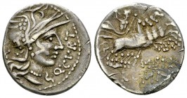 Q. Curtius and M. Silanus AR Denarius, 116/115 BC 

Q. Curtius and M. Silanus. AR Denarius (18-19 mm, 3.82 g), Rome, 116/115 BC.
Obv. Helmeted head...
