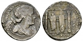 C. Egnatius Maxsumus AR Denarius, 75 BC 

C. Egnatius Cn. f. Cn. n. Maxsumus. AR Denarius (18 mm, 3.83 g), Rome, 75 BC.
Obv. MAXSVMVS, Winged bust ...
