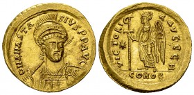 Anastasius AV Solidus 

Anastasius I (491-518 AD). AV Solidus (20-21 mm, 4.49 g), Constantinopolis, c. 492-507 AD.
Obv. D N ANASTASIVS PP AVC, helm...