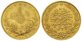 Muhammad V AV 100 Kurush 1910 

Ottoman Empire. Muhammad V (1909-1918). AV 100 Kurush 1910 (=AH 1327/2) (7.23 g), Qustantiniyah mint.
KM 754.

Un...